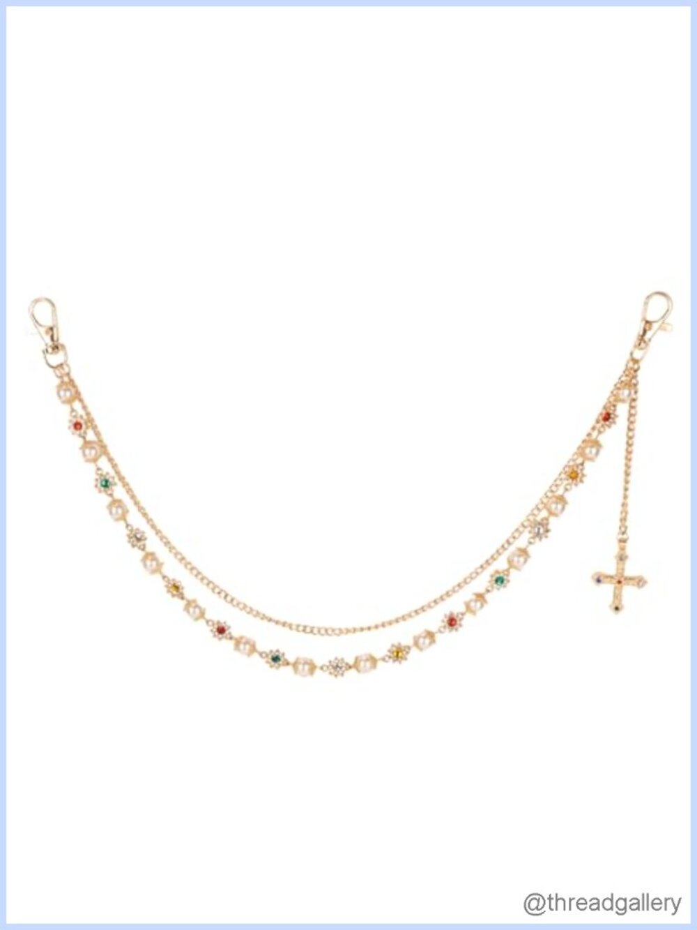 Gold-Tone Layered Chain for Pants with Pearls Crosses Wallet Pocket Chain